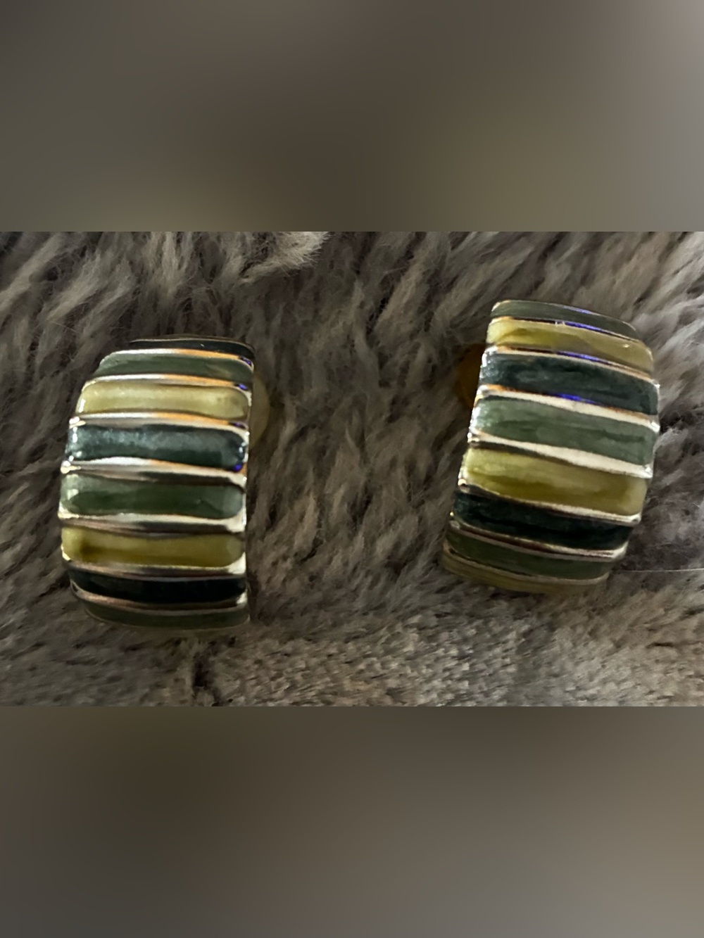 Green and Yellow Enamel Hoop Earrings